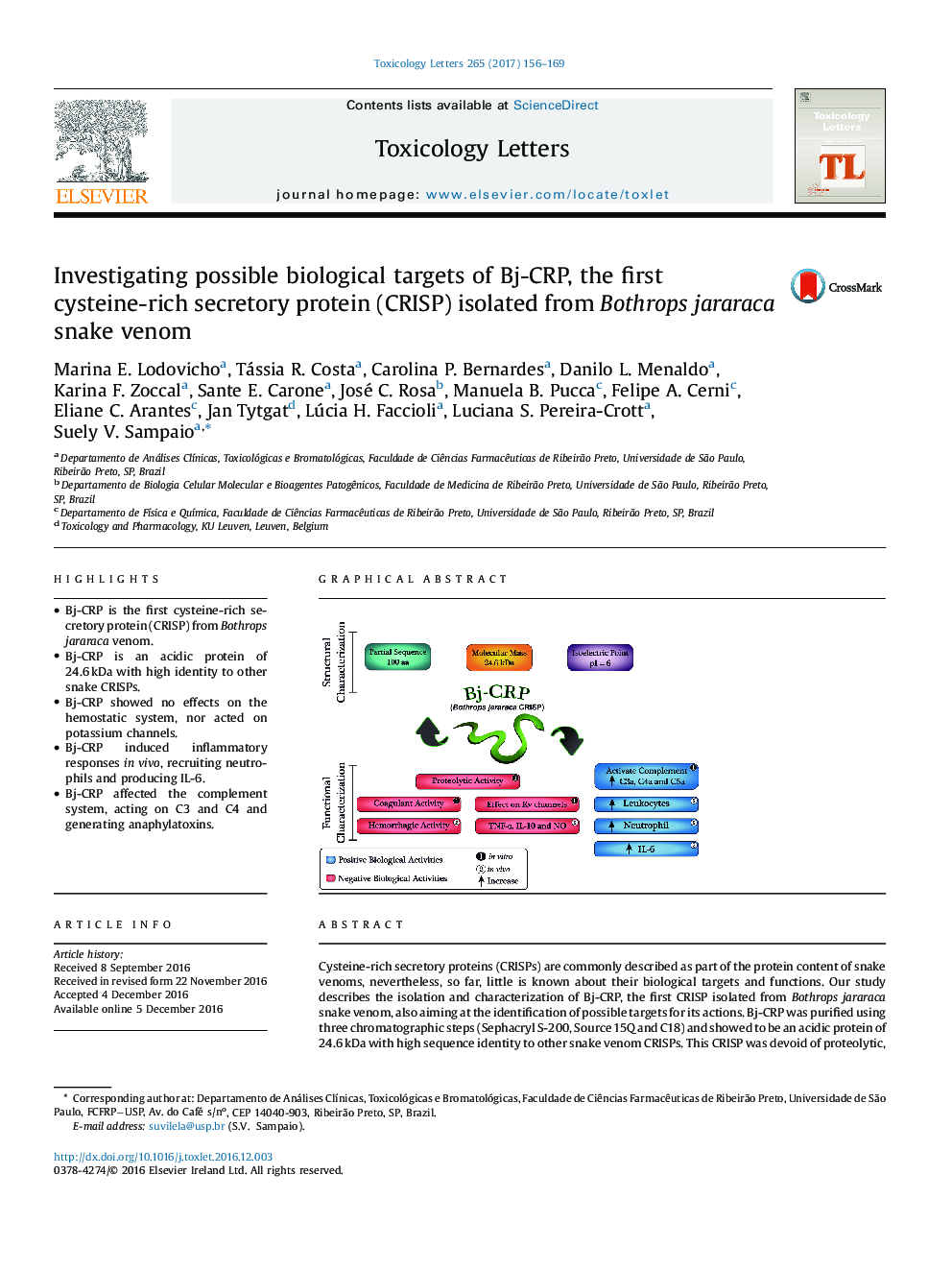 Investigating possible biological targets of Bj-CRP, the first cysteine-rich secretory protein (CRISP) isolated from Bothrops jararaca snake venom