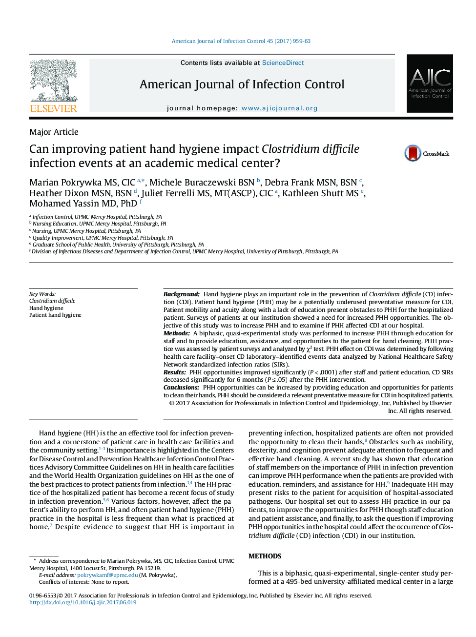 Can improving patient hand hygiene impact Clostridium difficile infection events at an academic medical center?