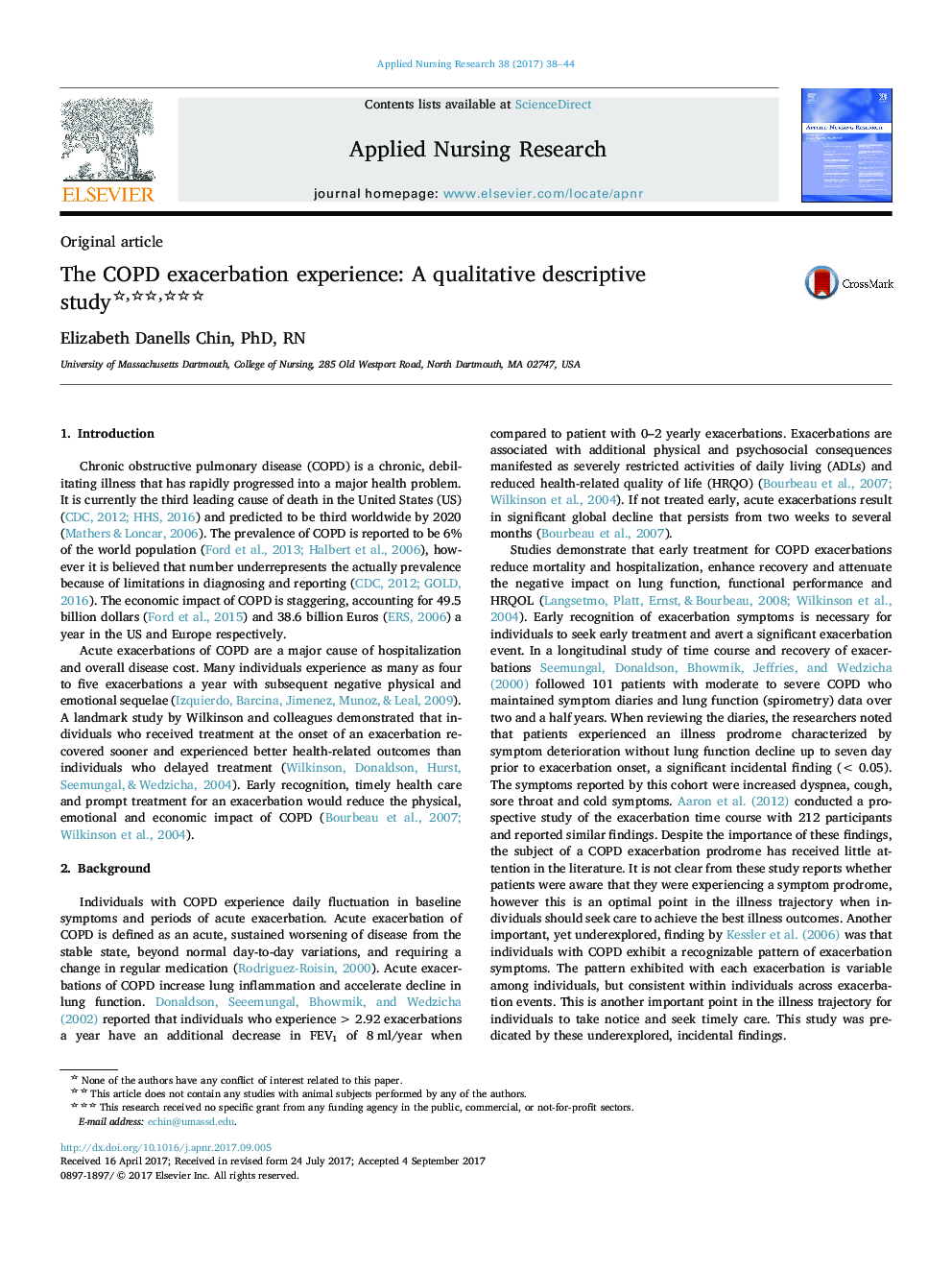 The COPD exacerbation experience: A qualitative descriptive study