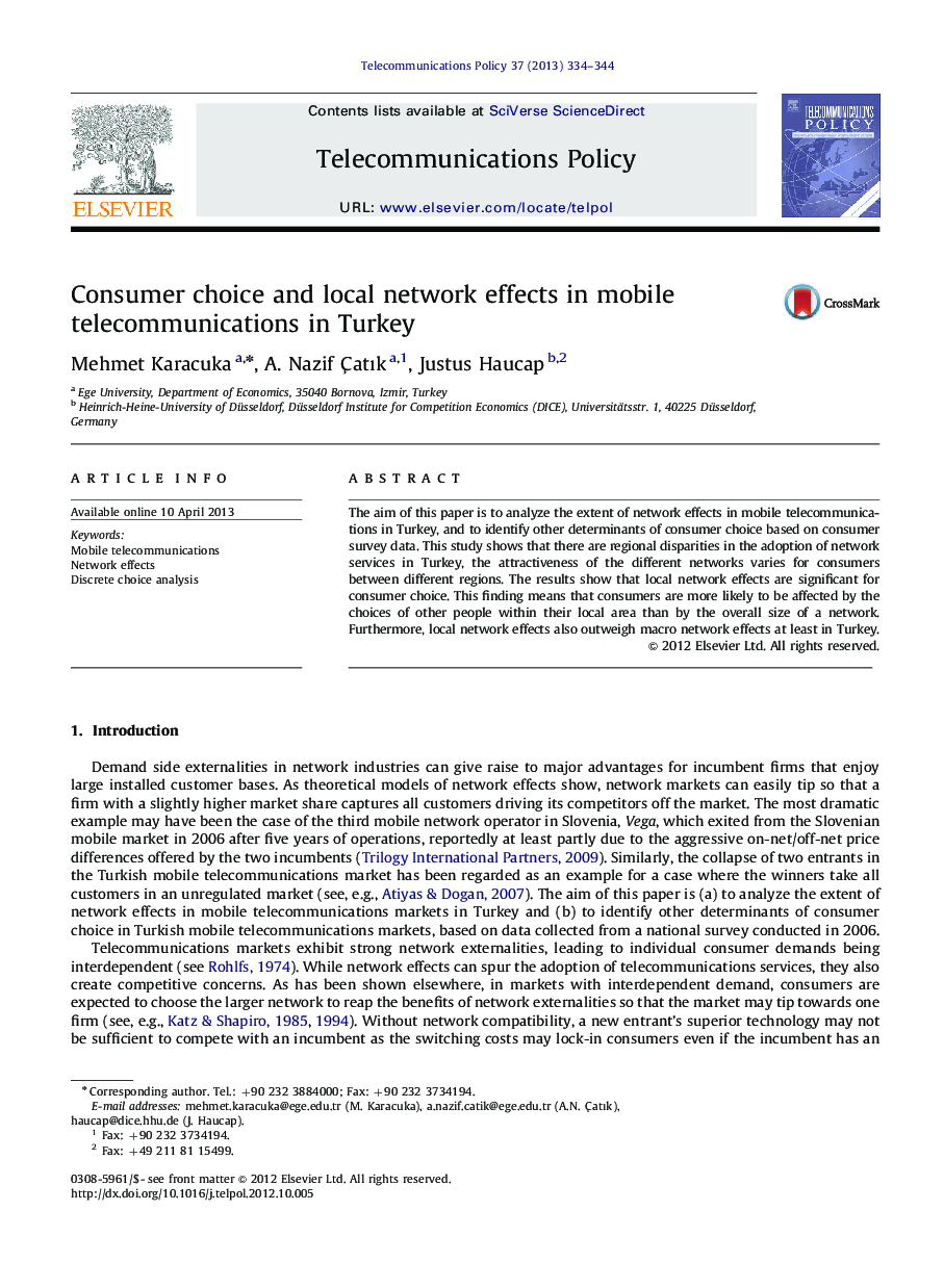 Consumer choice and local network effects in mobile telecommunications in Turkey