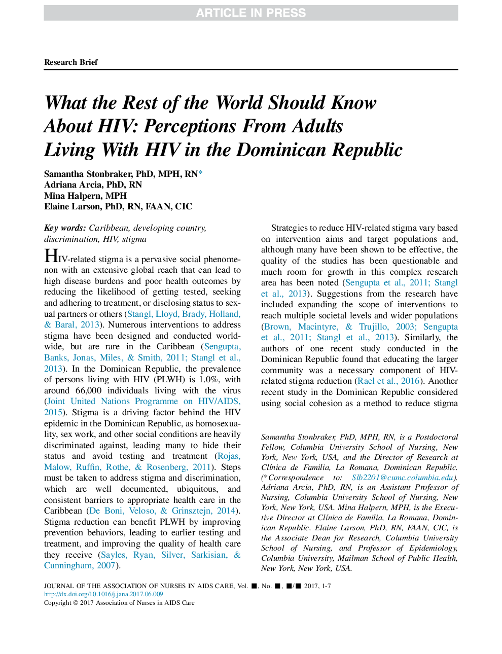 What the Rest of the World Should Know About HIV: Perceptions From Adults Living With HIV in the Dominican Republic