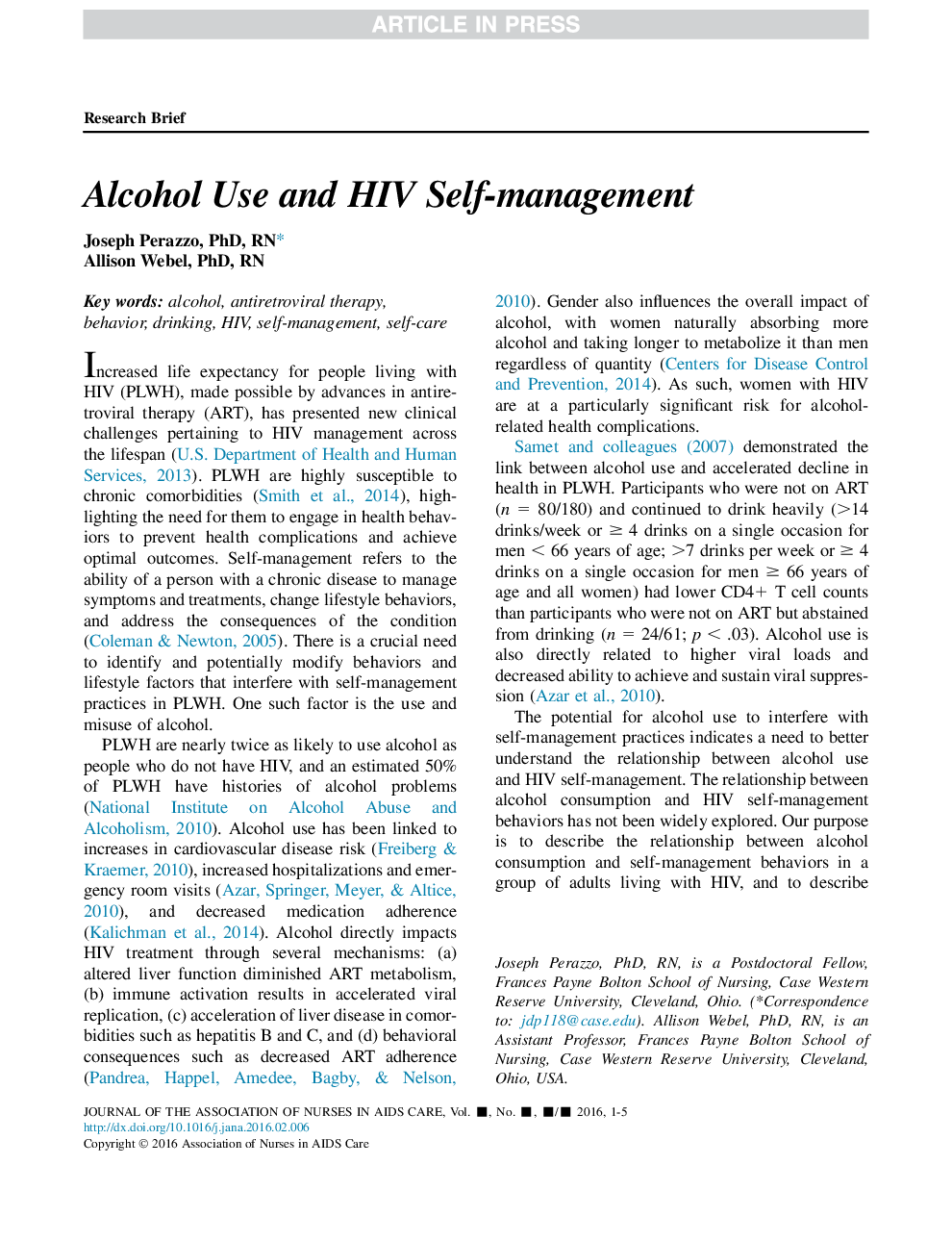 Alcohol Use and HIV Self-management