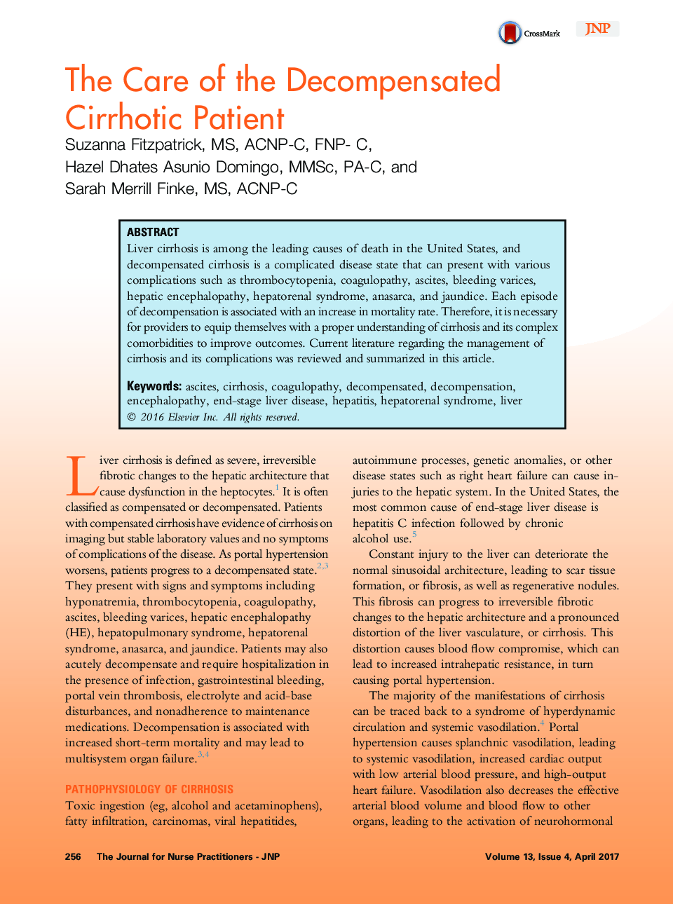 Feature ArticleThe Care of the Decompensated CirrhoticÂ Patient