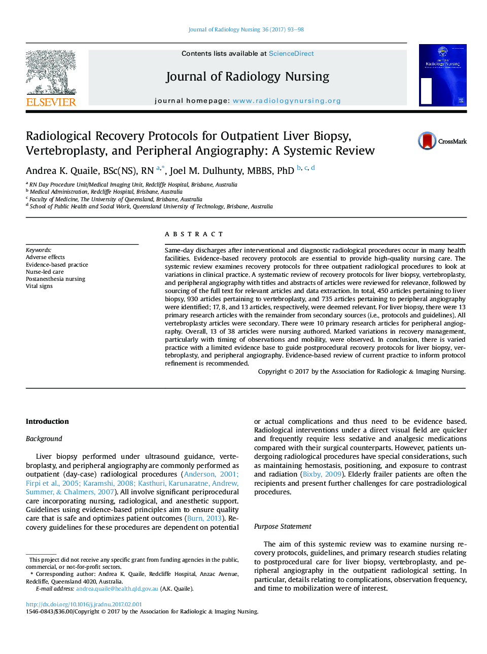 پروتکل های بازیابی رادیولوژیک برای بیوپسی کبد سرپایی، ورتبروپلاستی و آنژیوگرافی محیطی: یک بررسی سیستمیک 