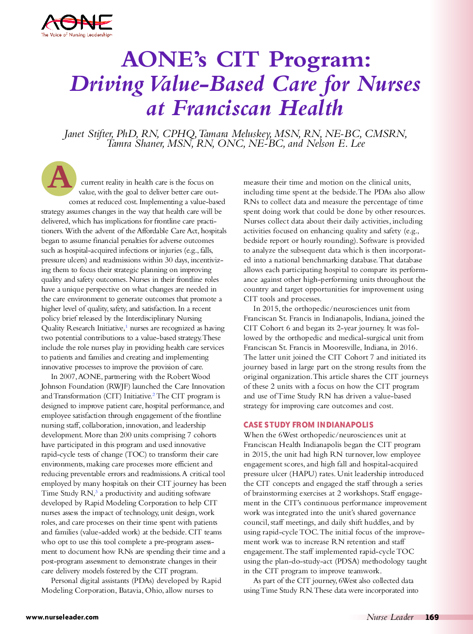 AONE's CIT Program: Driving Value-Based Care for Nurses at Franciscan Health