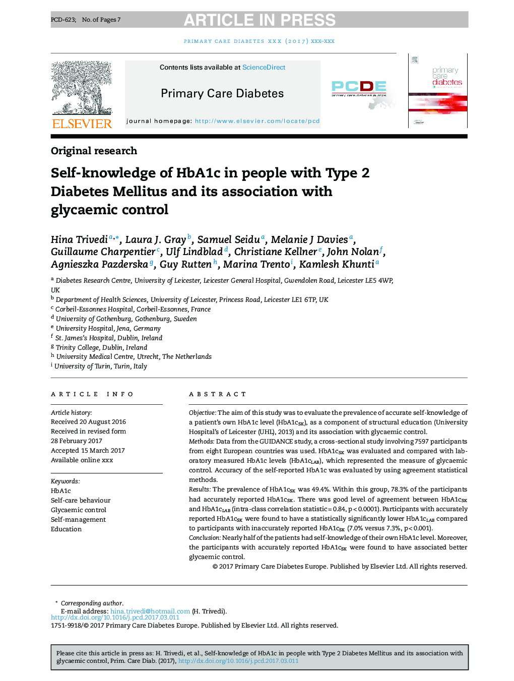 Self-knowledge of HbA1c in people with Type 2 Diabetes Mellitus and its association with glycaemic control