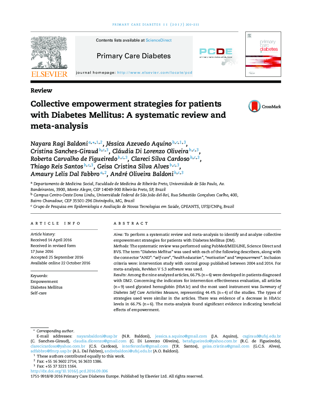 ReviewCollective empowerment strategies for patients with Diabetes Mellitus: A systematic review and meta-analysis