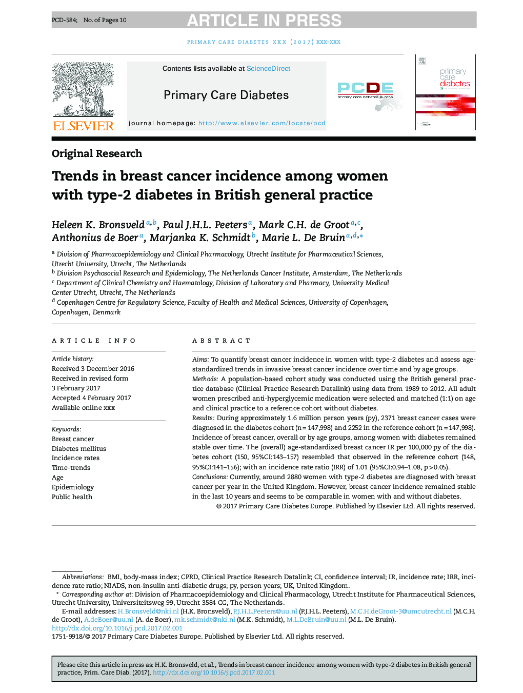 روند بروز سرطان پستان در زنان مبتلا به دیابت نوع 2 در تمرین عمومی بریتانیا 