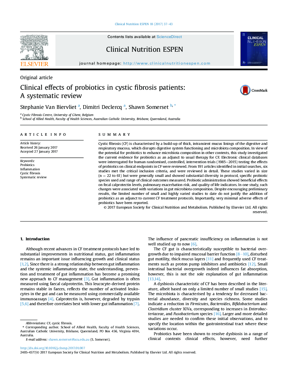 مقاله اصلی اثرات کلینیکی پروبیوتیک در بیماران فیبروز کیستیک: بررسی سیستماتیک 