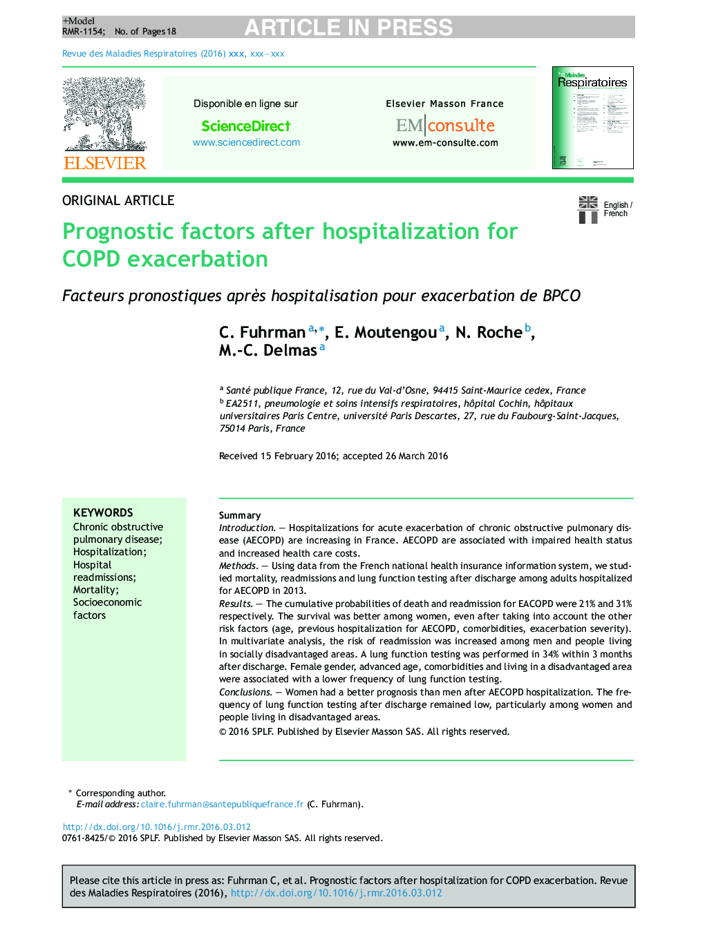 Prognostic factors after hospitalization for COPD exacerbation