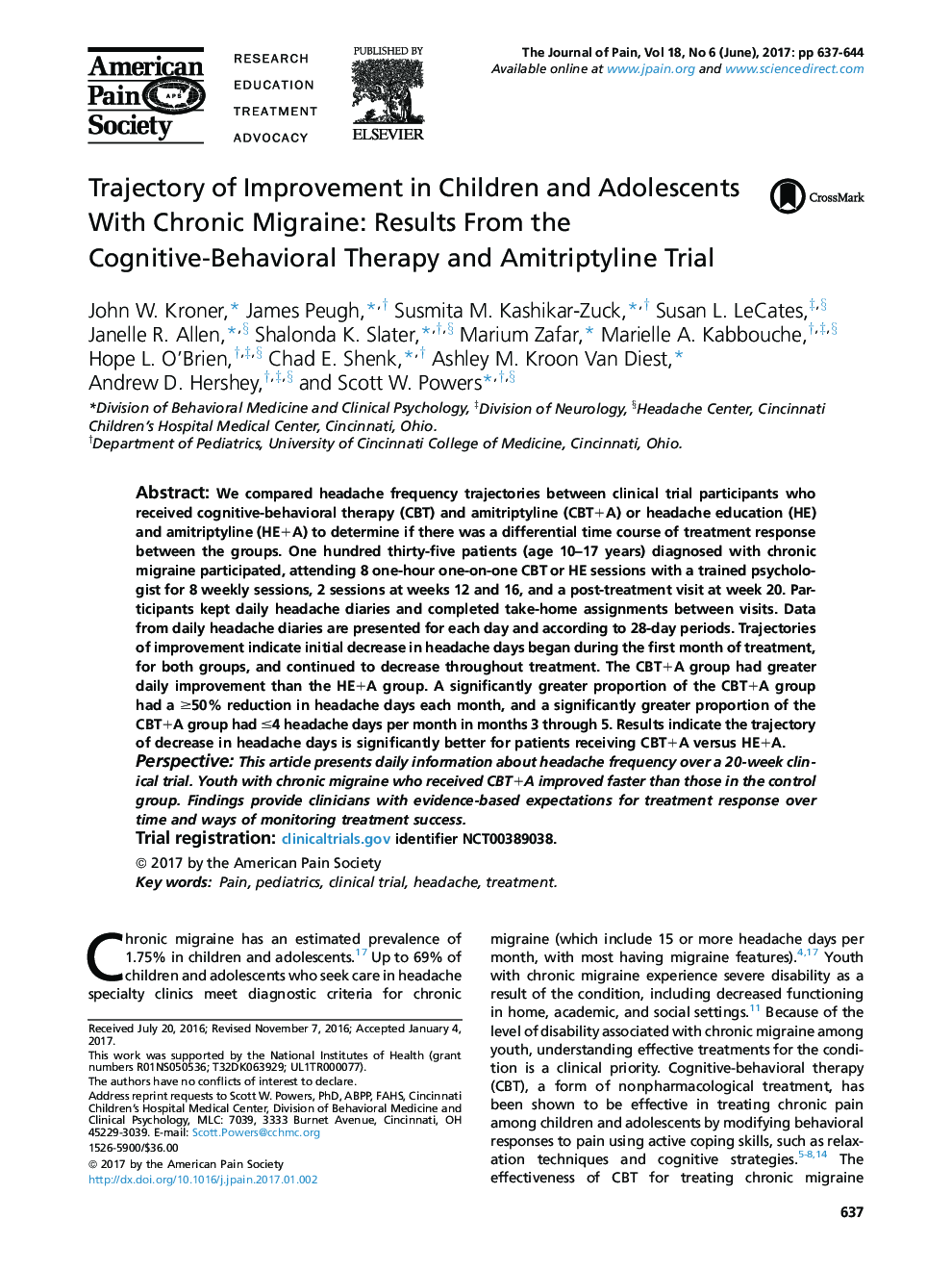 گزارش تصویری پیشرفته در کودکان و نوجوانان مبتلا به میگرن مزمن: نتایج حاصل از درمان رفتاری شناختی-رفتاری و آزمایش آمتریتریلین 