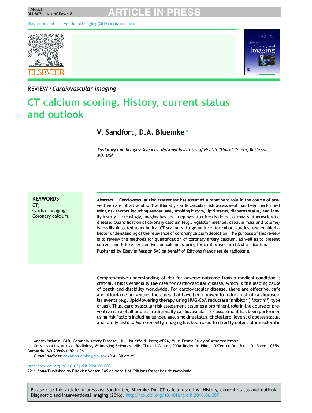 CT calcium scoring. History, current status and outlook