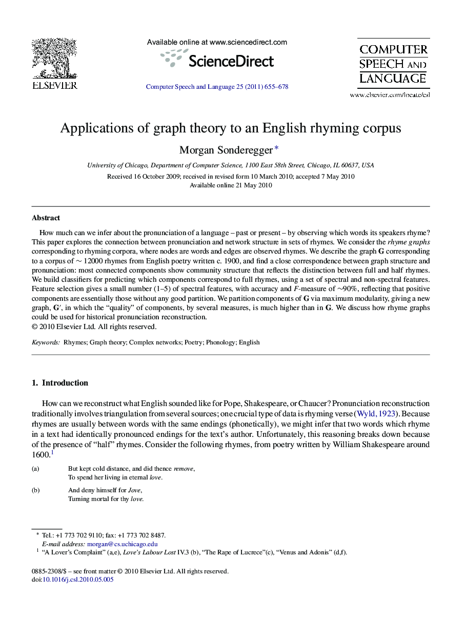 Applications of graph theory to an English rhyming corpus