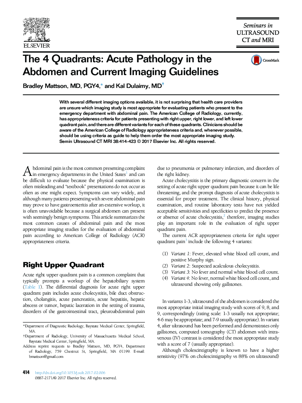 The 4 Quadrants: Acute Pathology in the Abdomen and Current Imaging Guidelines
