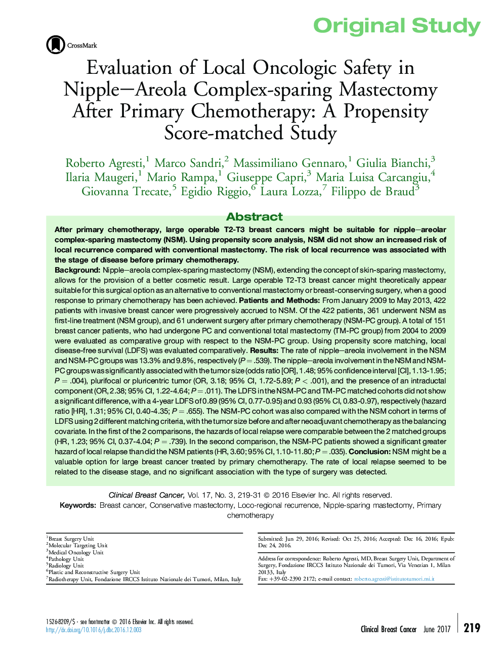 بررسی اصلی ارزیابی ایمنی انکولوژیک محلی در ماسککتومی کمپلکس نیپل - آرئول پس از شیمیدرمانی اولیه: مطالعه ی همبستگی قیاسی 
