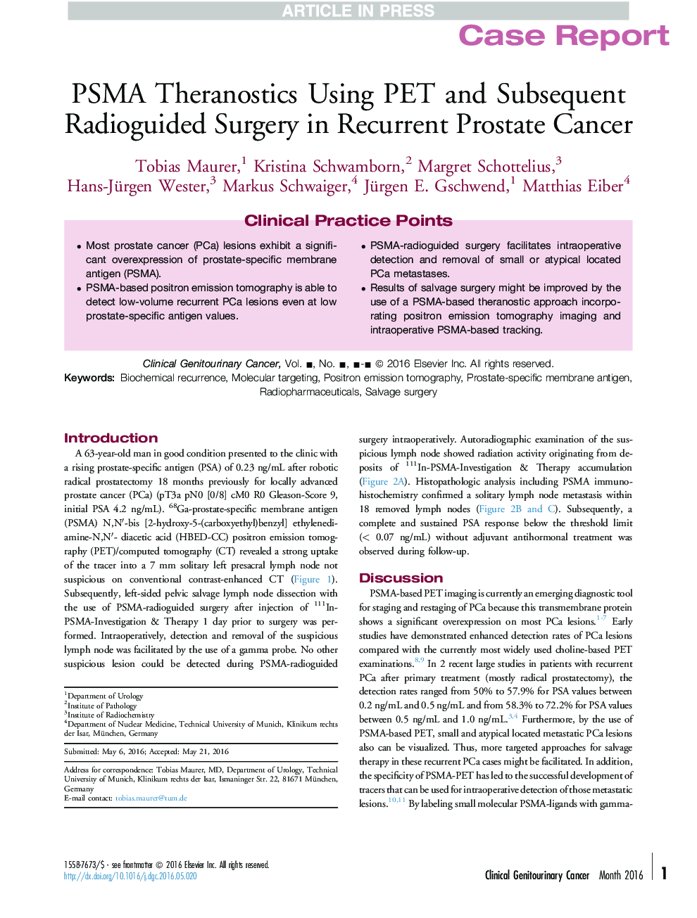PSMA Theranostics Using PET and Subsequent Radioguided Surgery in Recurrent Prostate Cancer