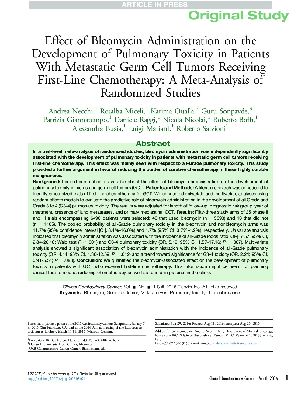 تأثیر مدیریت بلومایسین بر توسعه سمیت ریوی در بیماران مبتلا به تومورهای سلول های بنیادی متاستاتیک دریافت شیمیدرمانی درجه اول: یک متاآنالیز مطالعات تصادفی 
