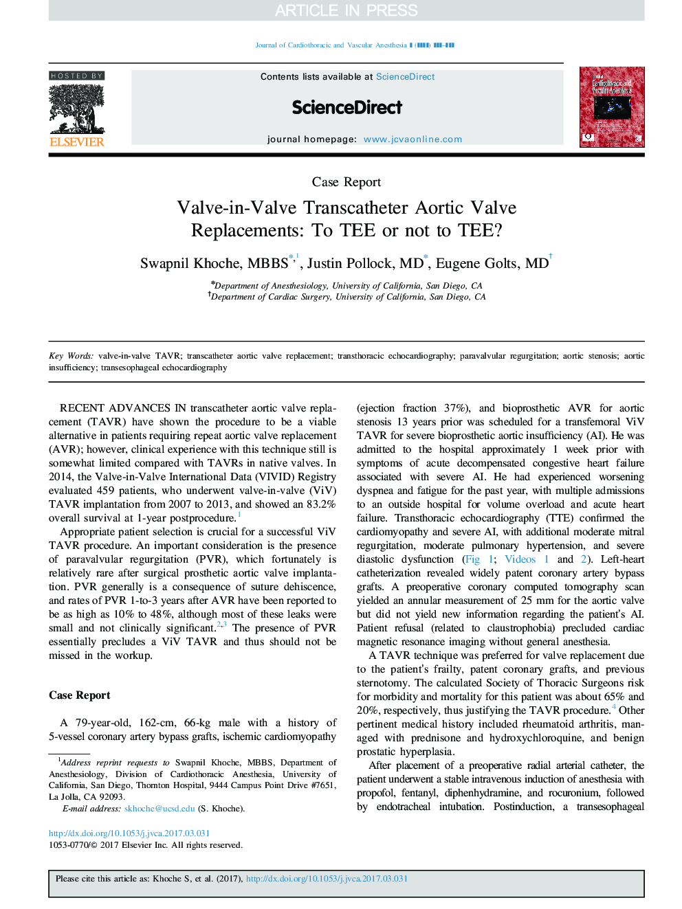 Valve-in-Valve Transcatheter Aortic Valve Replacements: To TEE or not to TEE?