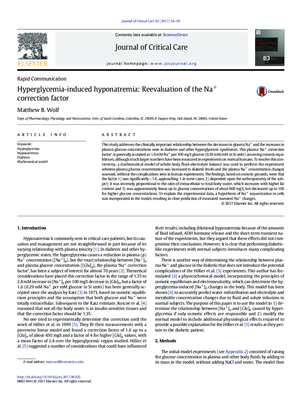 Hyperglycemia-induced hyponatremia: Reevaluation of the Na+ correction factor