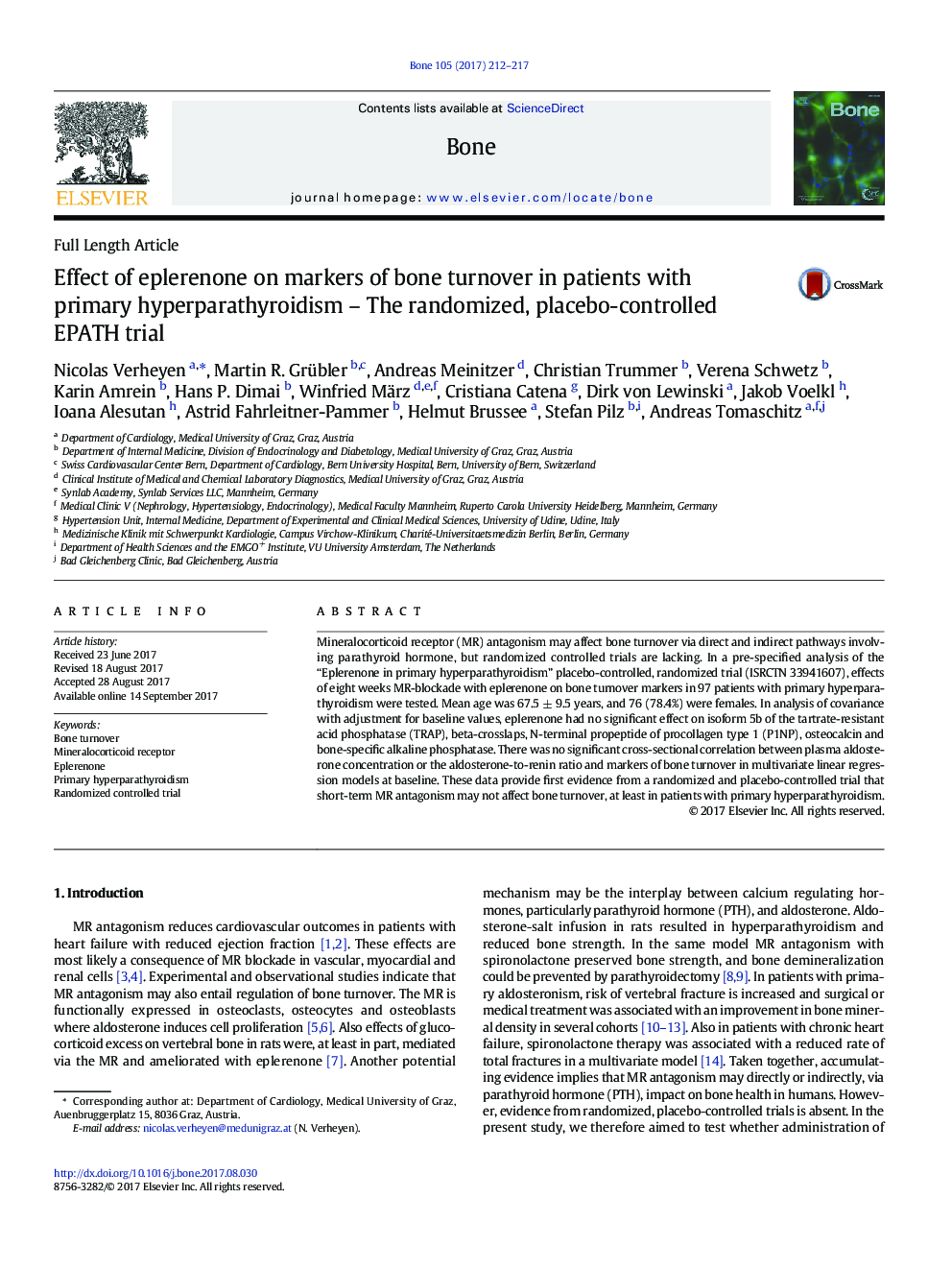 Full Length ArticleEffect of eplerenone on markers of bone turnover in patients with primary hyperparathyroidism - The randomized, placebo-controlled EPATH trial