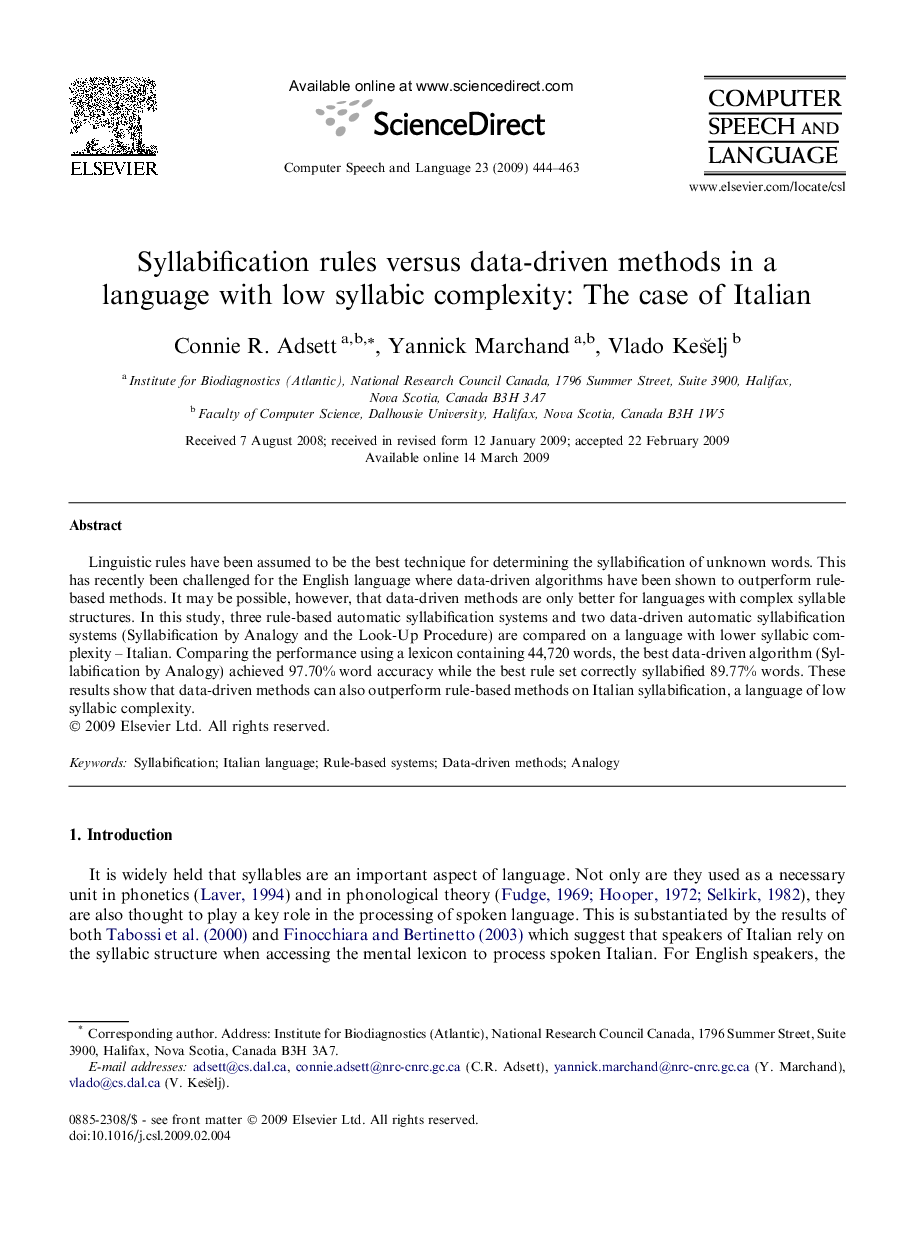 Syllabification rules versus data-driven methods in a language with low syllabic complexity: The case of Italian