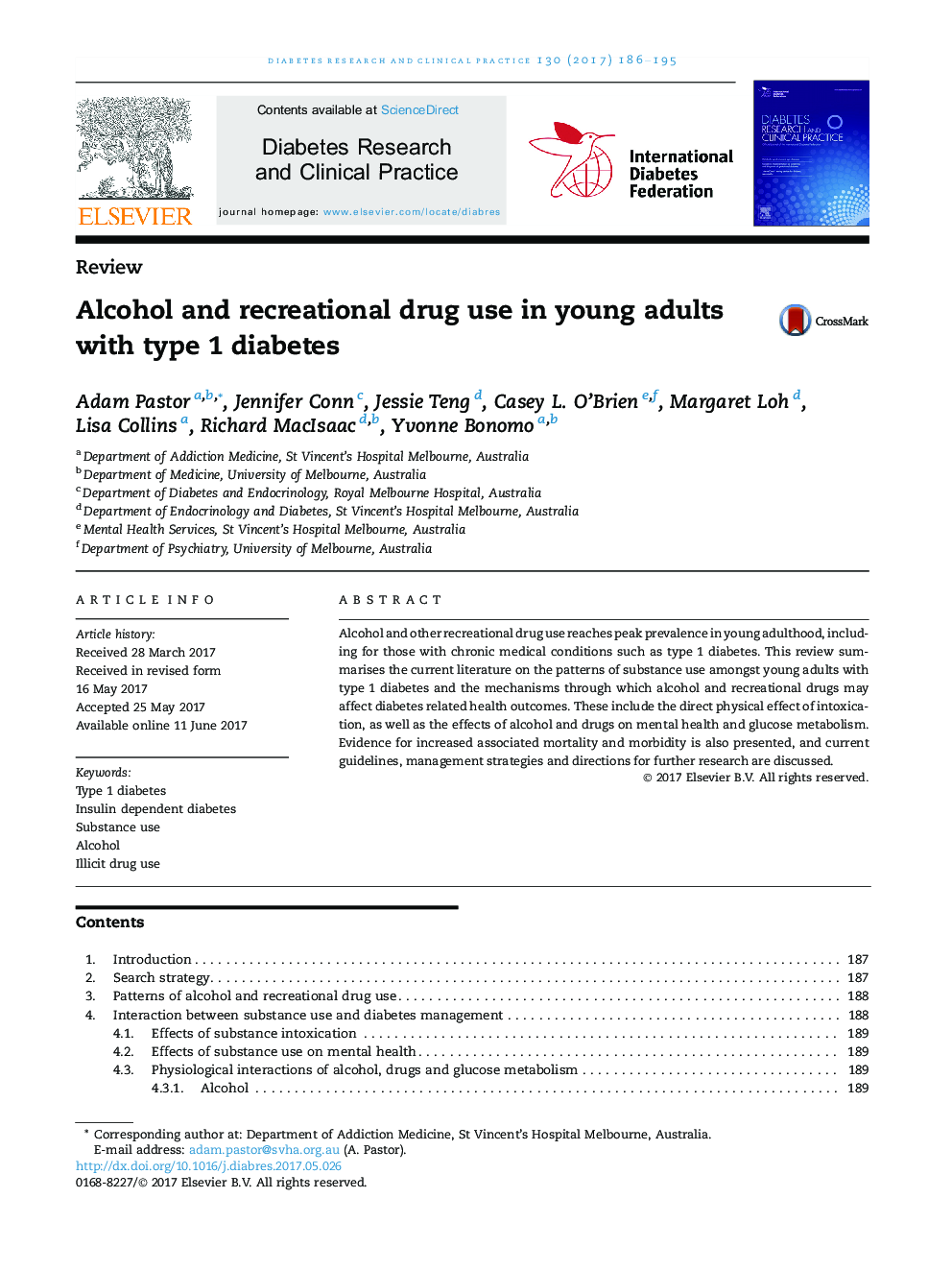 مصرف الکل و تجارتی در بزرگسالان جوان مبتلا به دیابت نوع 1 