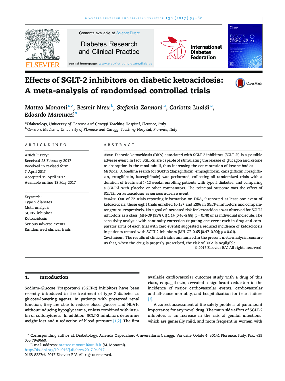 Effects of SGLT-2 inhibitors on diabetic ketoacidosis: A meta-analysis of randomised controlled trials