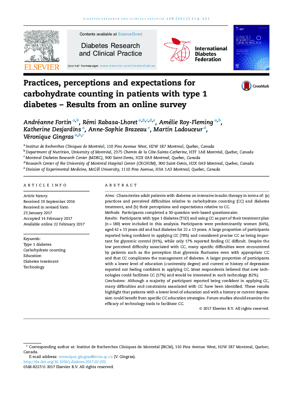 تمرینات، درک و انتظارات برای شمارش کربوهیدرات در بیماران مبتلا به دیابت نوع 1؟ نتایج یک نظرسنجی آنلاین 