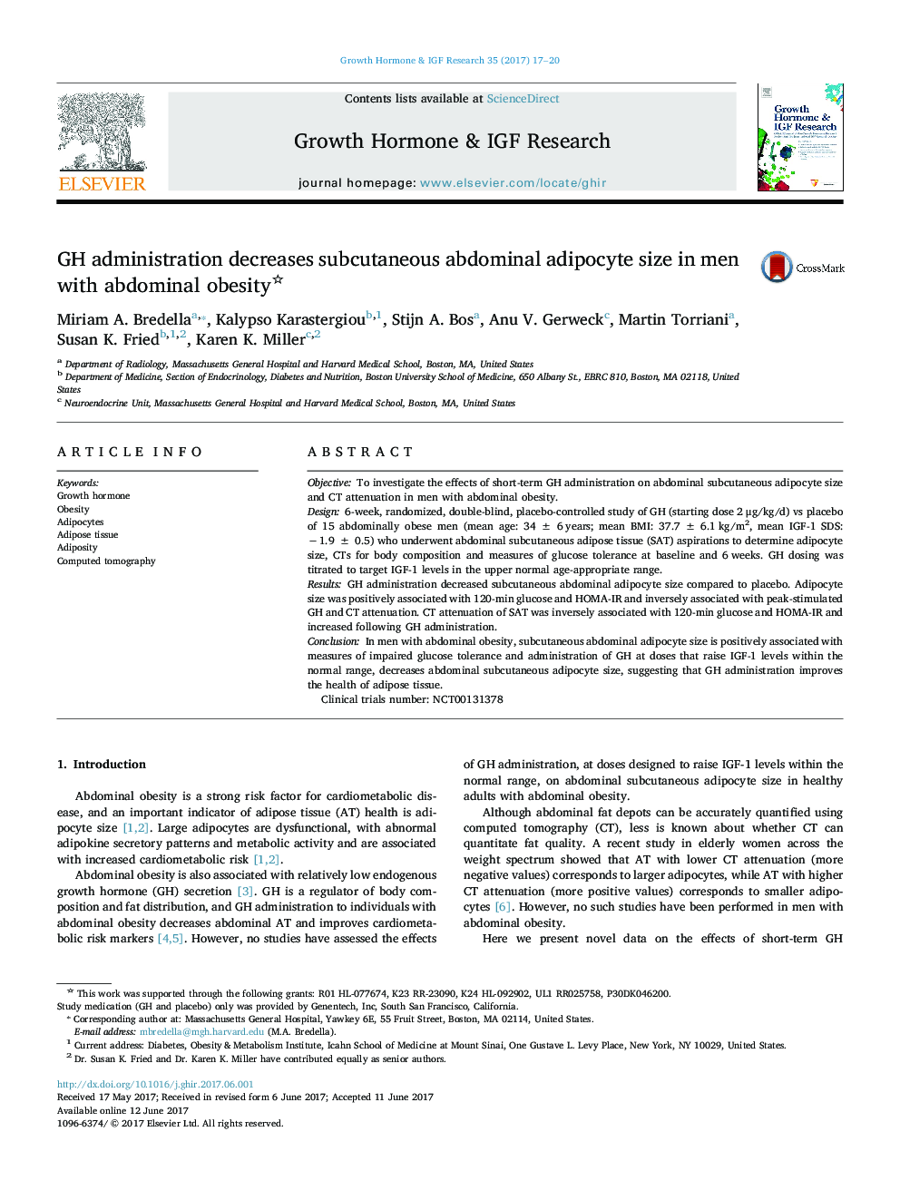 GH administration decreases subcutaneous abdominal adipocyte size in men with abdominal obesity