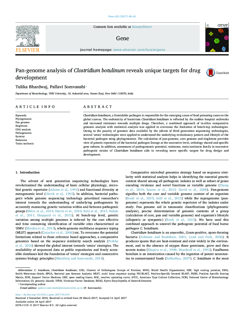 Pan-genome analysis of Clostridium botulinum reveals unique targets for drug development