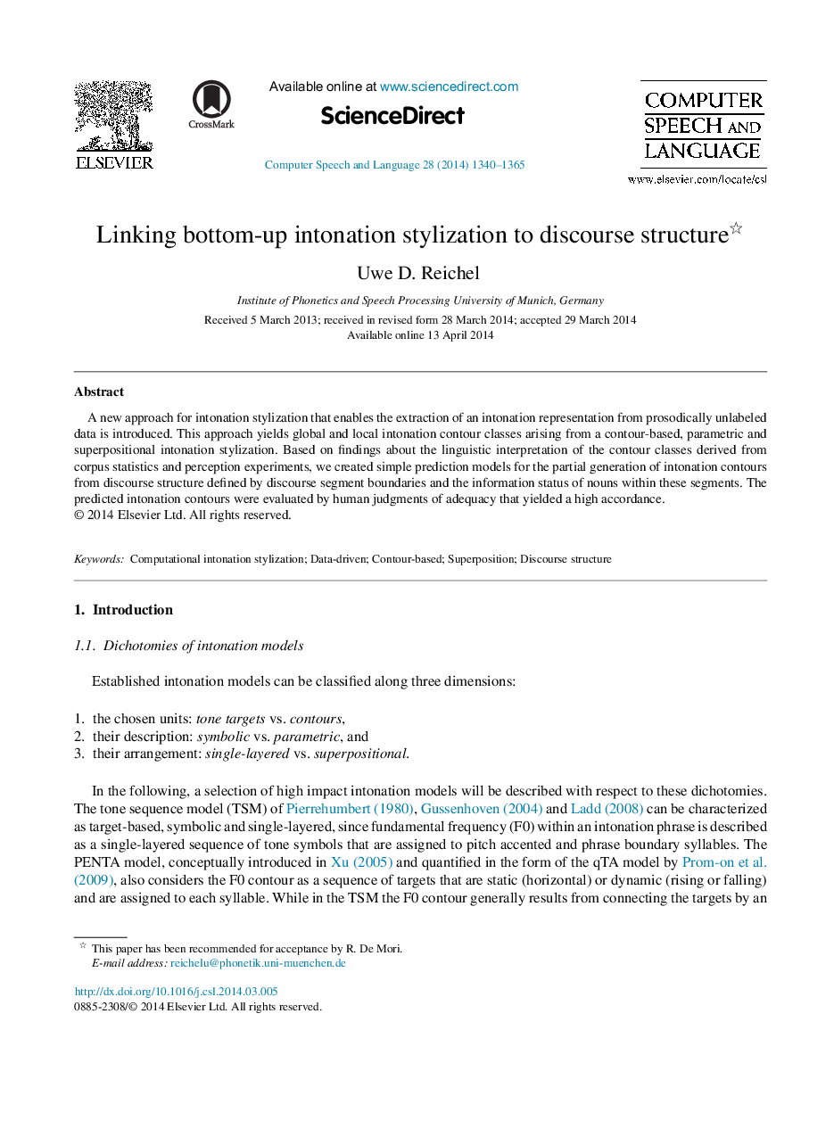 Linking bottom-up intonation stylization to discourse structure 