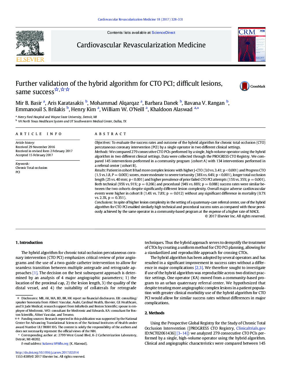 ClinicalFurther validation of the hybrid algorithm for CTO PCI; difficult lesions, same success