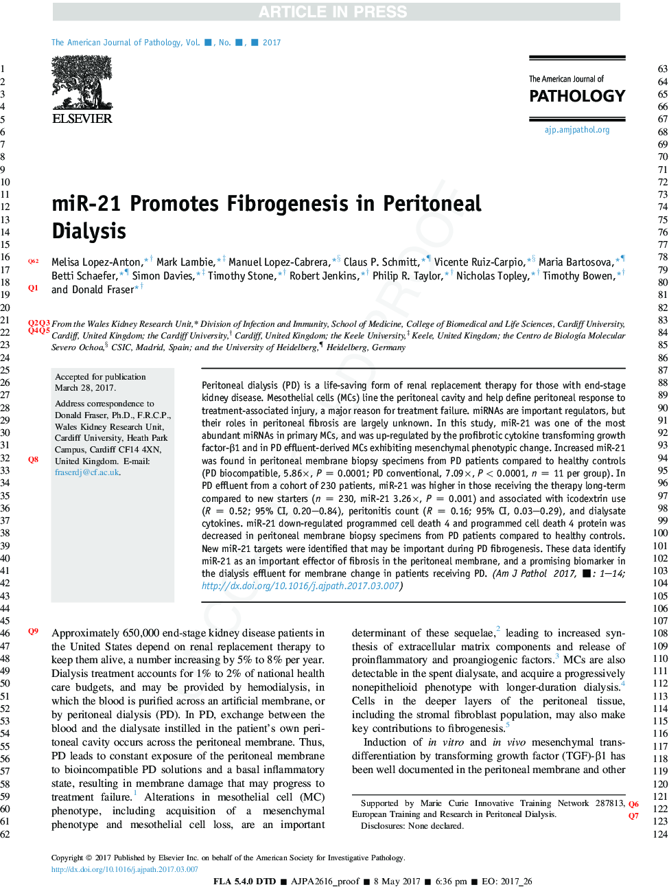 miR-21 Promotes Fibrogenesis in Peritoneal Dialysis