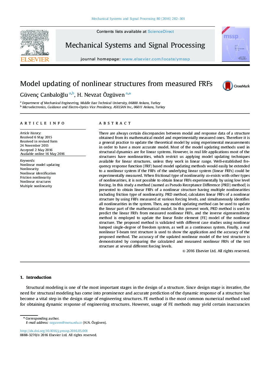 Model updating of nonlinear structures from measured FRFs