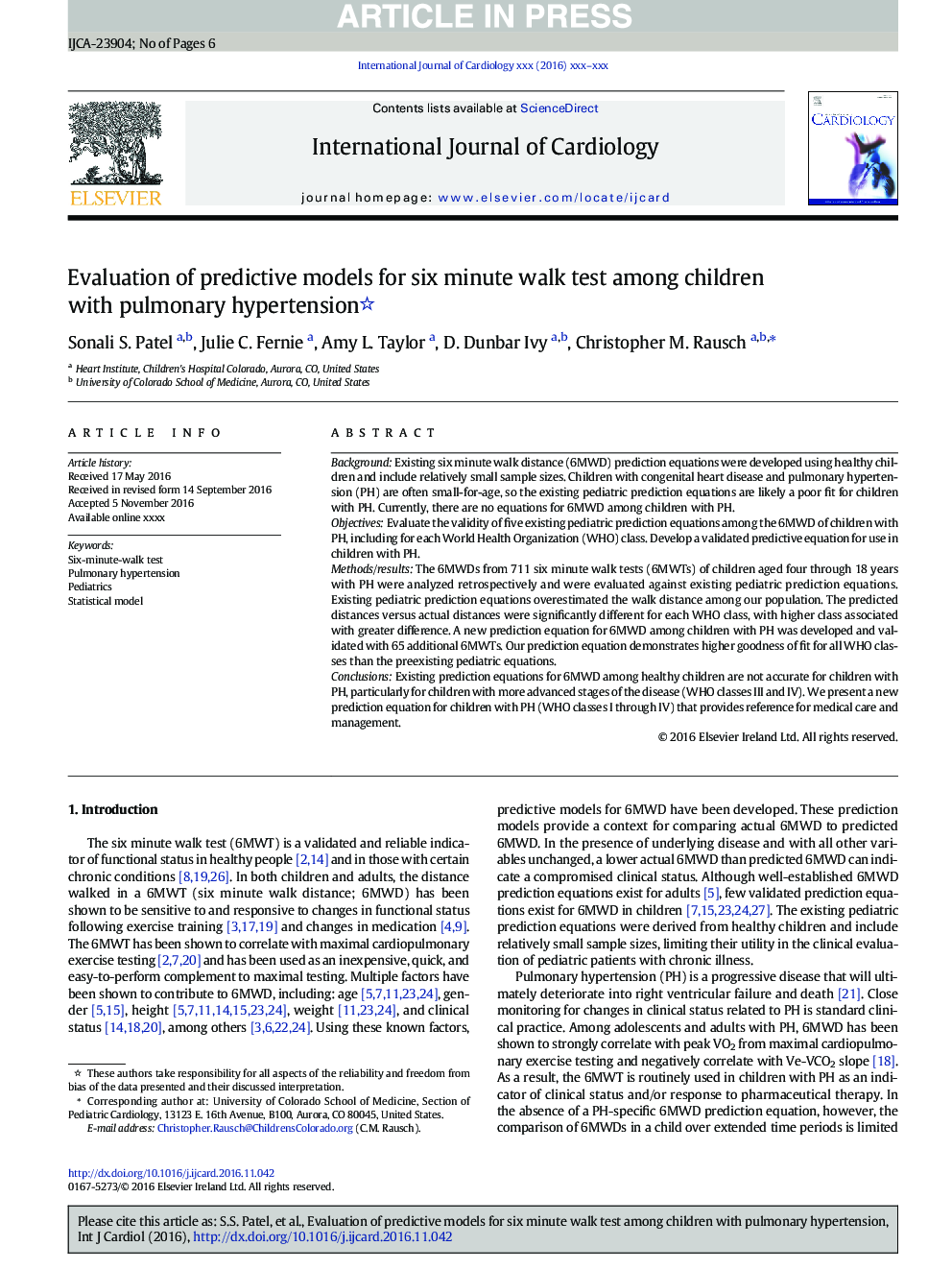 بررسی مدل های پیش بینی شده برای آزمون شش دقیقه ای در کودکان مبتلا به پرفشاری خون ریوی 