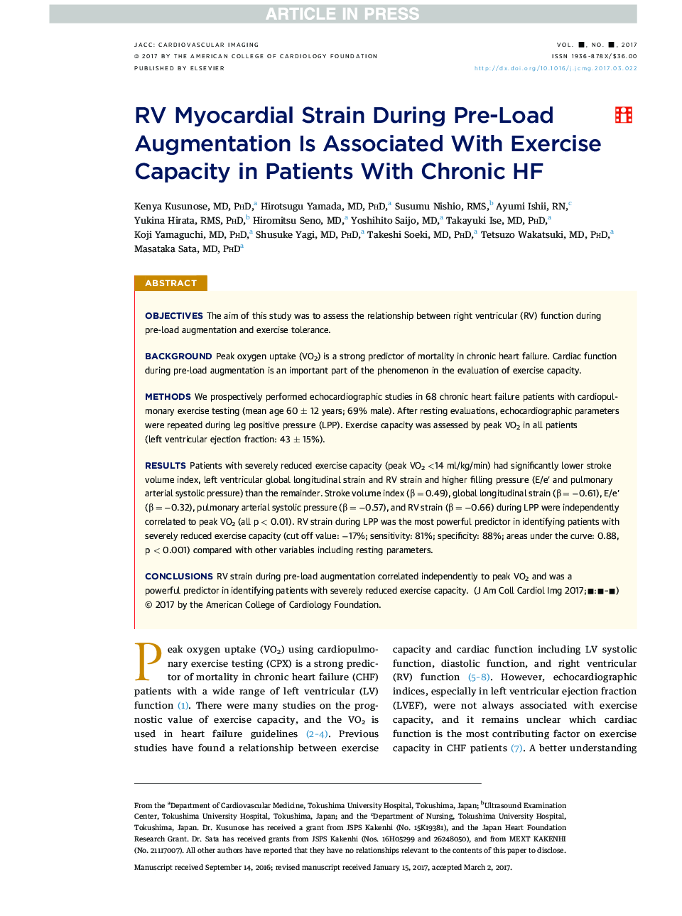 RV Myocardial Strain During Pre-Load Augmentation Is Associated With Exercise Capacity in Patients With Chronic HF
