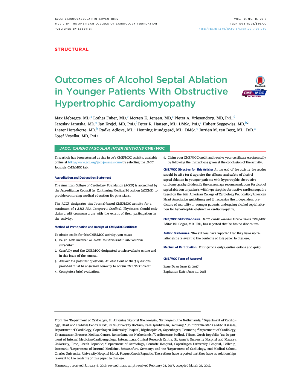 StructuralOutcomes of Alcohol Septal Ablation inÂ YoungerÂ Patients With Obstructive HypertrophicÂ Cardiomyopathy