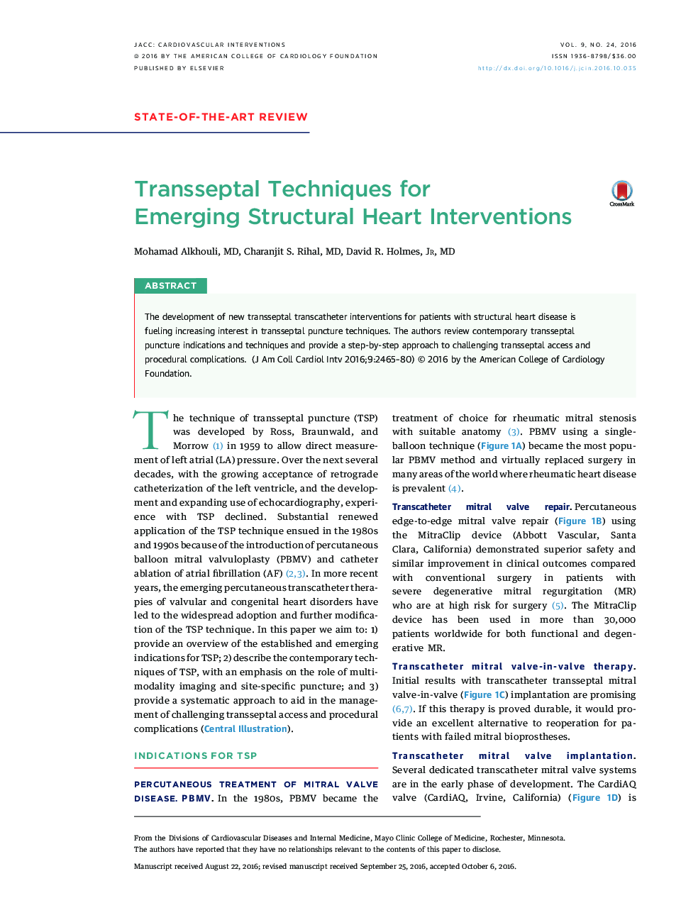 Transseptal Techniques for EmergingÂ Structural Heart Interventions