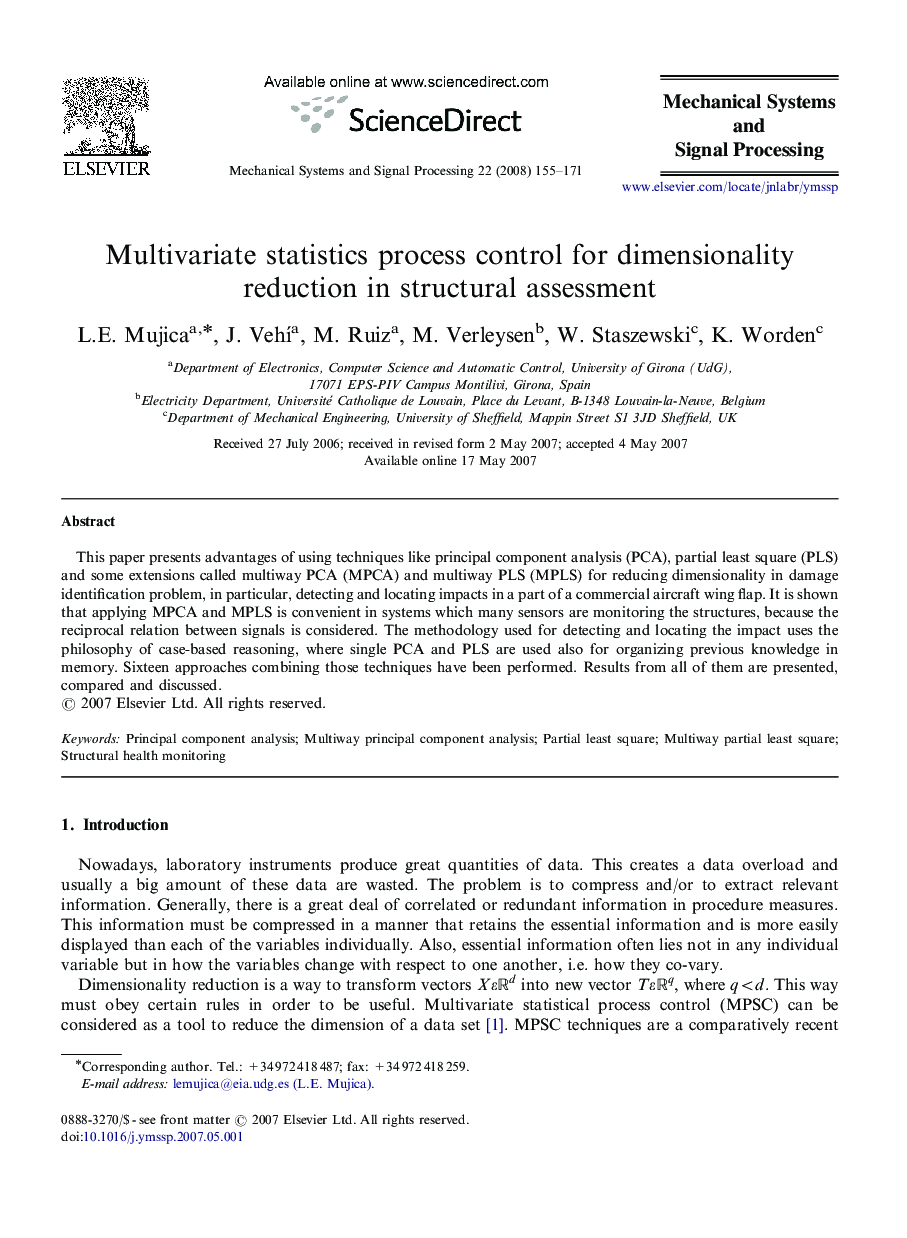 Multivariate statistics process control for dimensionality reduction in structural assessment