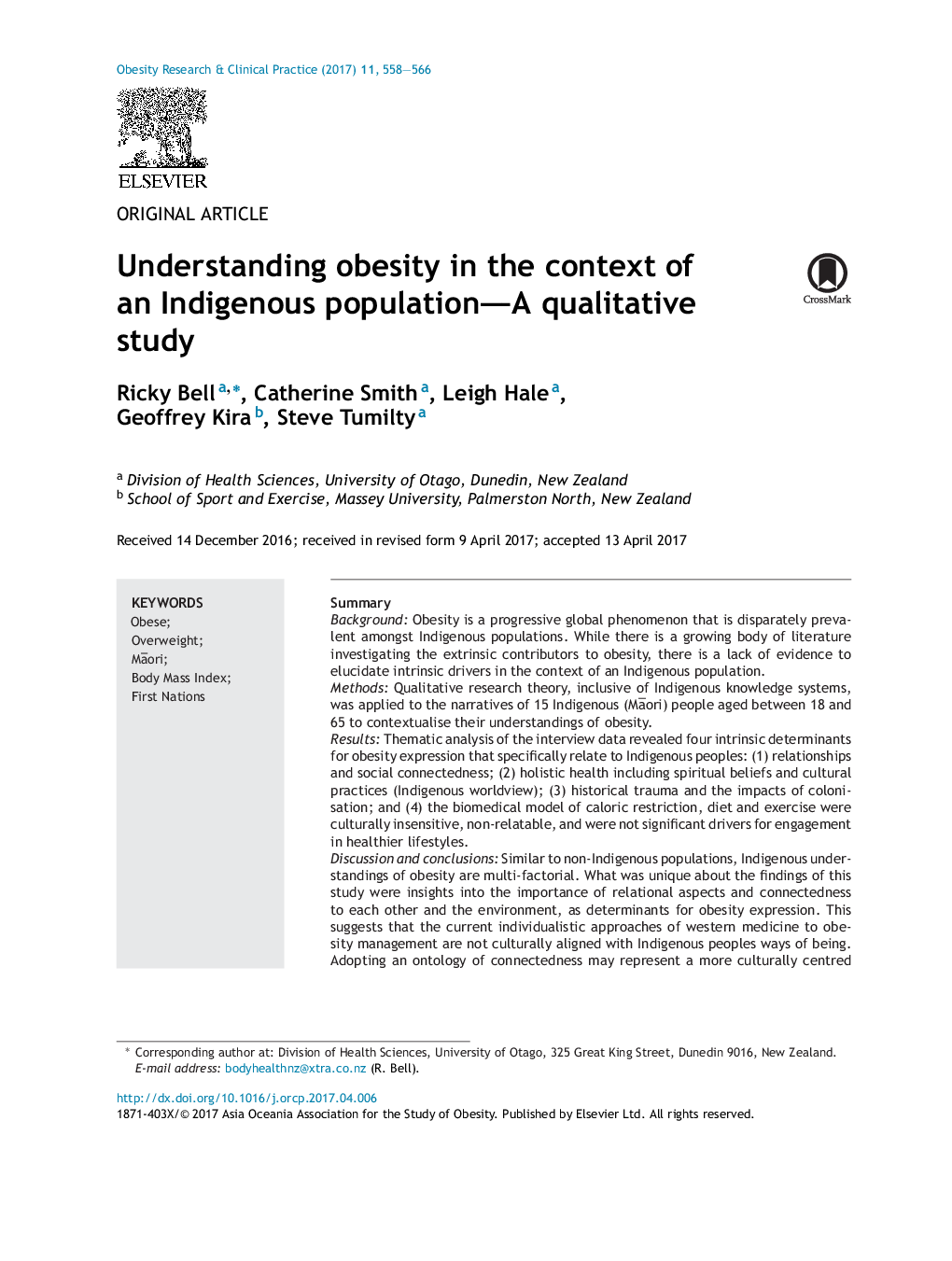Original ArticleUnderstanding obesity in the context of an Indigenous population-A qualitative study