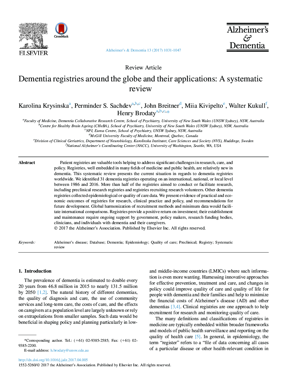 بررسی قوانین ثبت نام دیمنتیا در سراسر جهان و برنامه های کاربردی آنها: بررسی سیستماتیک 