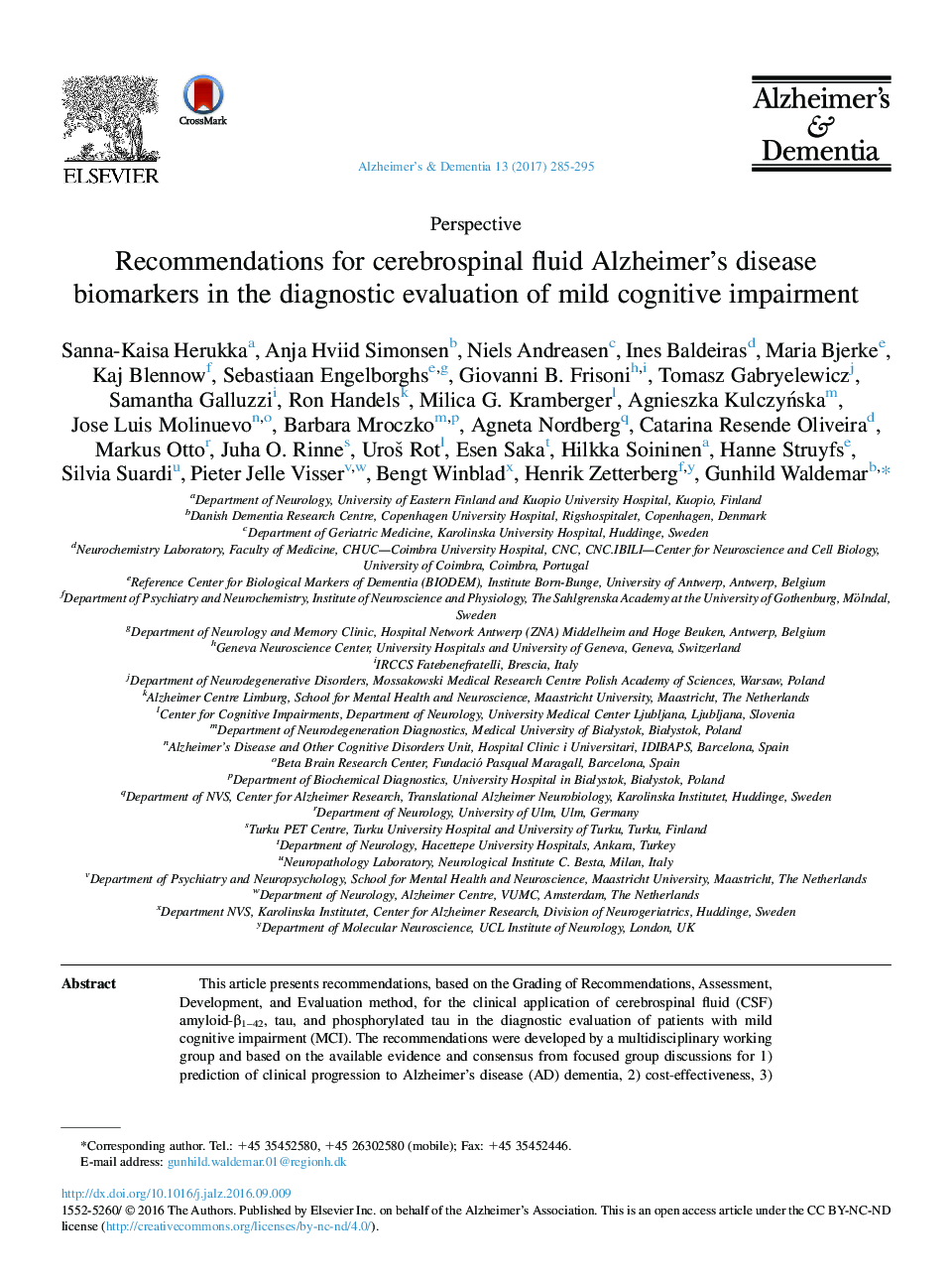 چشم انداز توصیه های مایع مغزی و نخاعی بیومارکرهای بیماری آلزایمر در ارزیابی تشخیص اختلال شناختی خفیف 