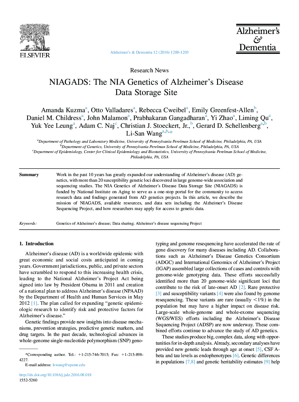 Research NewsNIAGADS: The NIA Genetics of Alzheimer's Disease Data Storage Site