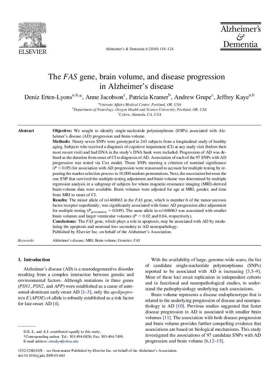 Featured ArticleThe FAS gene, brain volume, and disease progression in Alzheimer's disease