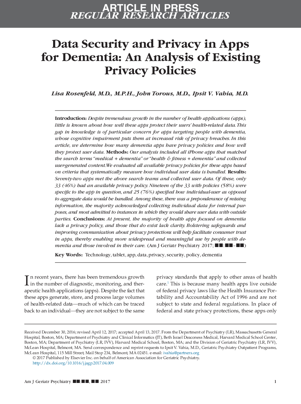 Data Security and Privacy in Apps for Dementia: An Analysis of Existing Privacy Policies