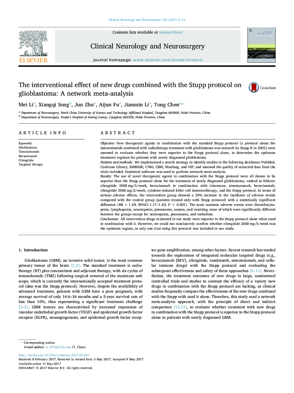 The interventional effect of new drugs combined with the Stupp protocol on glioblastoma: A network meta-analysis