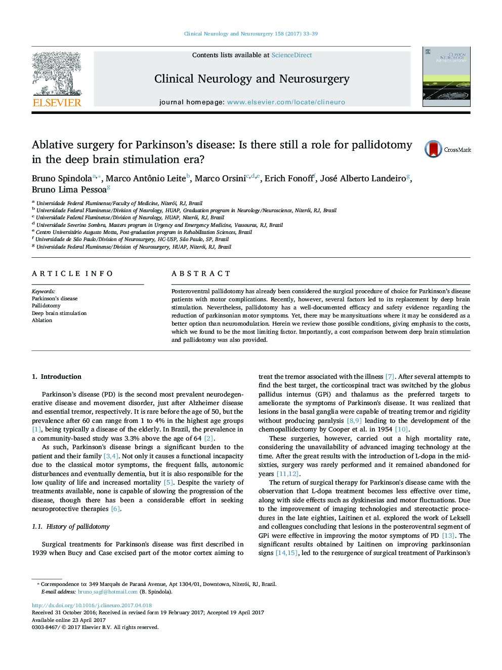 Ablative surgery for Parkinson's disease: Is there still a role for pallidotomy in the deep brain stimulation era?