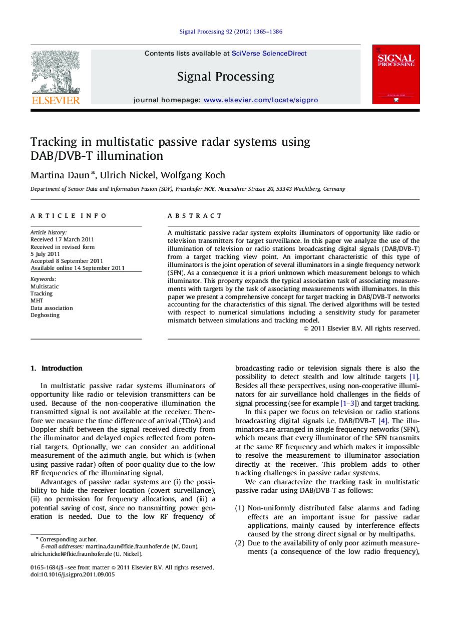 Tracking in multistatic passive radar systems using DAB/DVB-T illumination