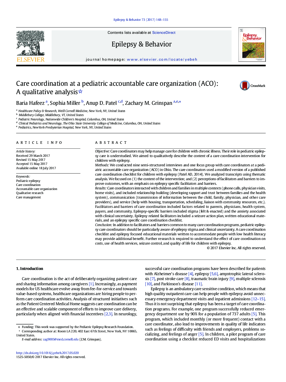 Care coordination at a pediatric accountable care organization (ACO): A qualitative analysis