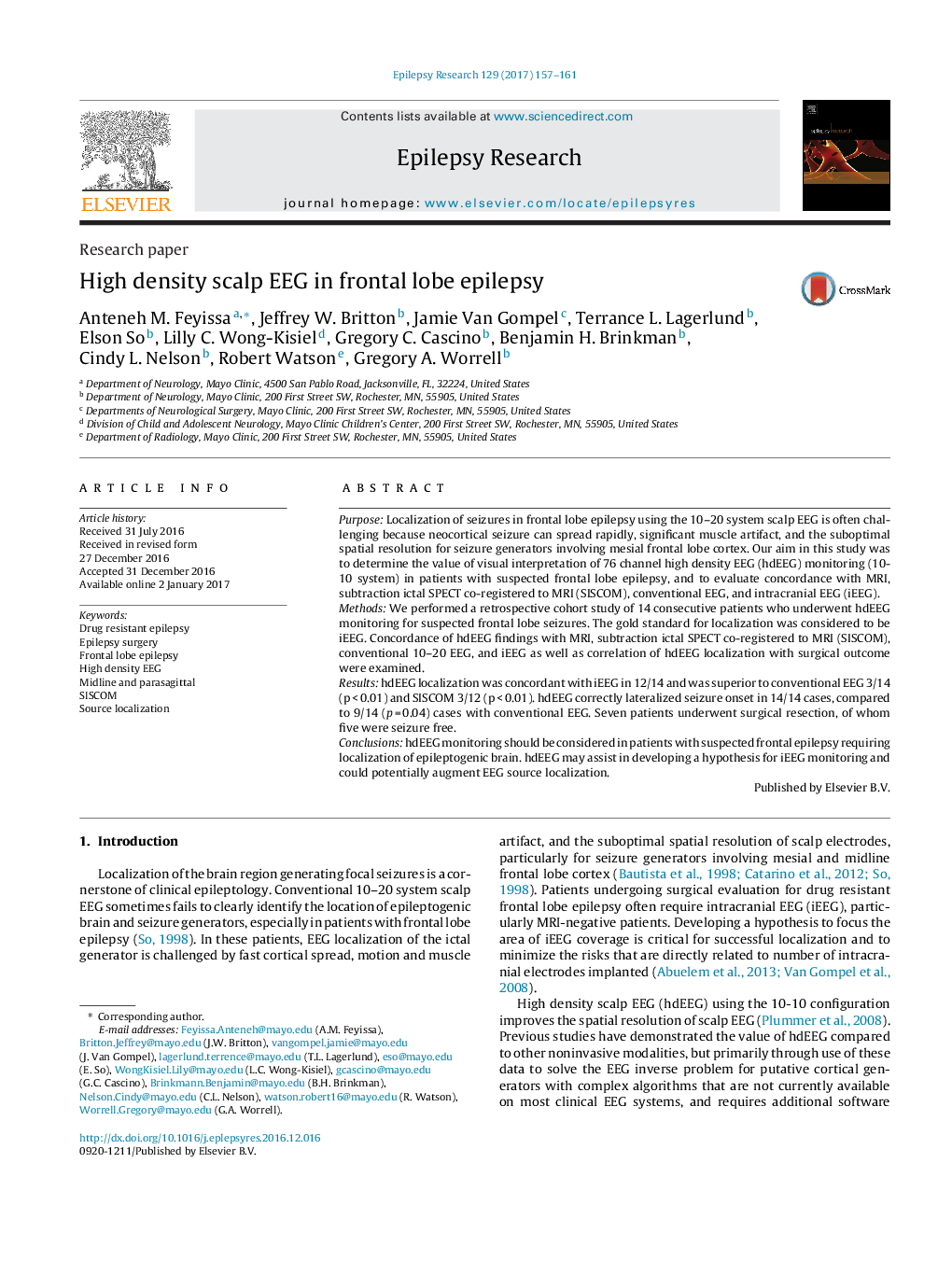 Research paperHigh density scalp EEG in frontal lobe epilepsy